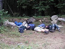 Exhausted from a full day of field sampling