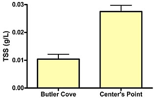 Figure 3. Mean total suspended solids (TSS) at BC and CP.  TSS were greater at CP than at BC (unpaired t-test, P<0.001). Error bars represent 1 SE.