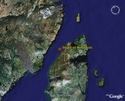 strait of belle isle google earth map