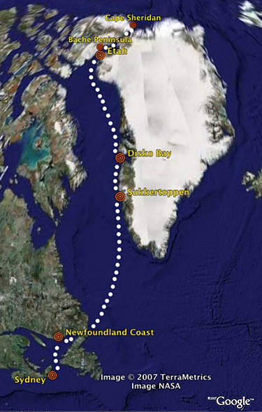  peary 1905 arctic expedition google earth map