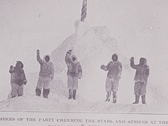  A newspaper clipping that shows Matthew Henson and the four Inuit team members at the North Pole 